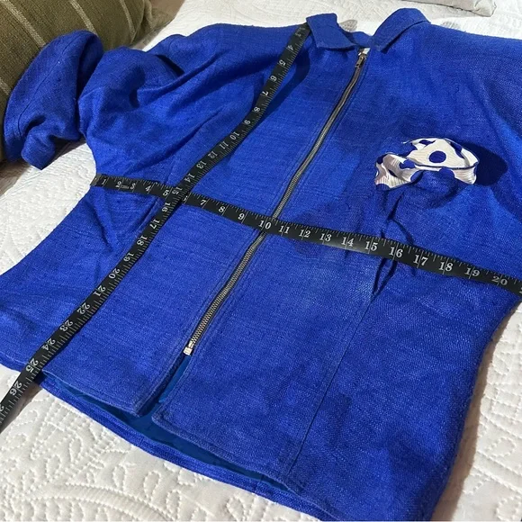 CiaoSport Ltd Vintage Silk Blue Jacket Polka Dot Pocket Handkerchief Accent Sz 8 - Picture 9 of 10